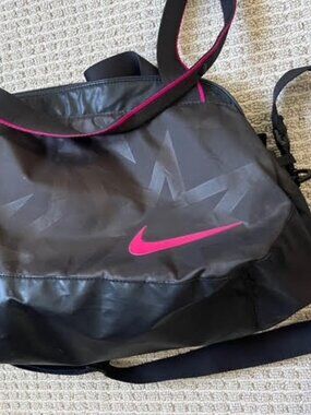 Nike Duffel Gym Bag Black Pink Swoosh Sport Travel Bag